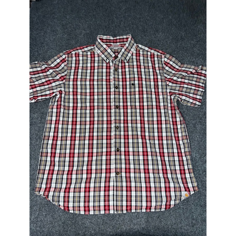 Carhartt Mens XL Red Plaid Short Sleeve Relaxed Fit Button Down Shirt 101155 608